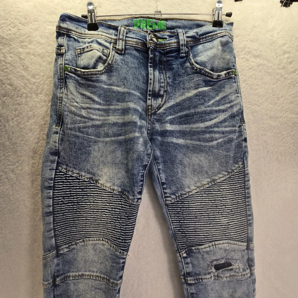 Preme Moto Biker Denim Jeans Mens Sz‎ 28x31 Skinny Distressed Stretch